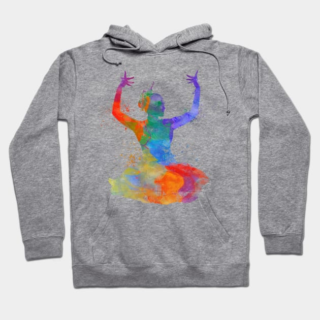 indian woman dancer dancing silhouette in watercolor Hoodie by PaulrommerArt